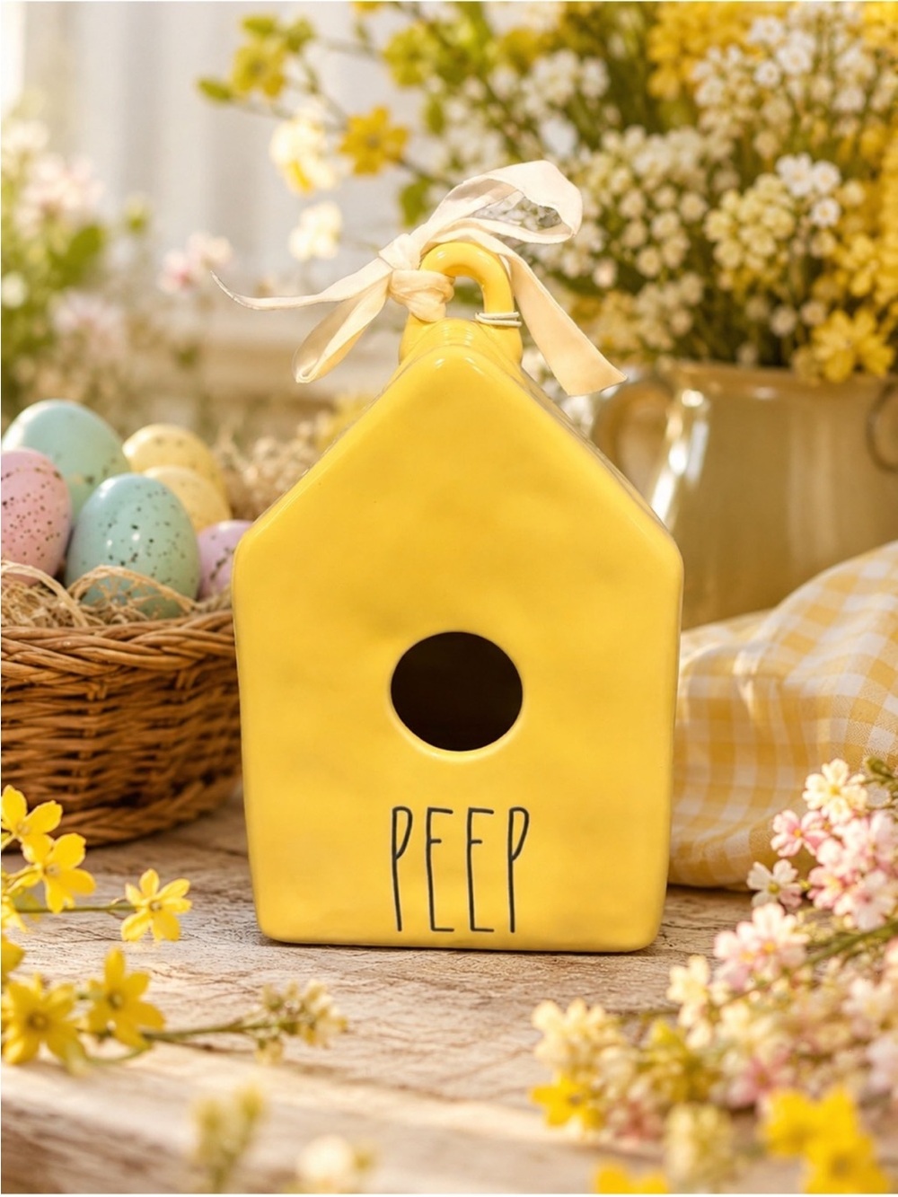 Rae Dunn Yellow "PEEP" Ceramic Birdhouse